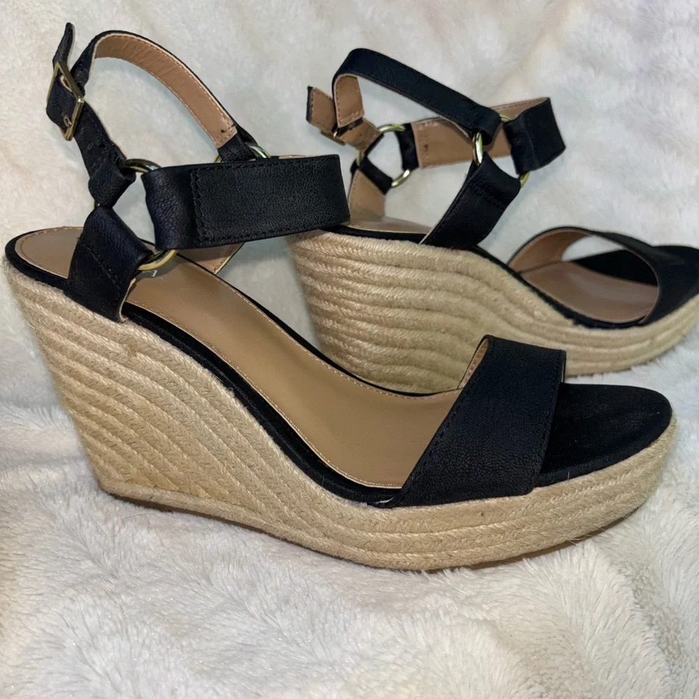 Merona Black Espadrille Wedge Sandals with Ankle Strap size 9